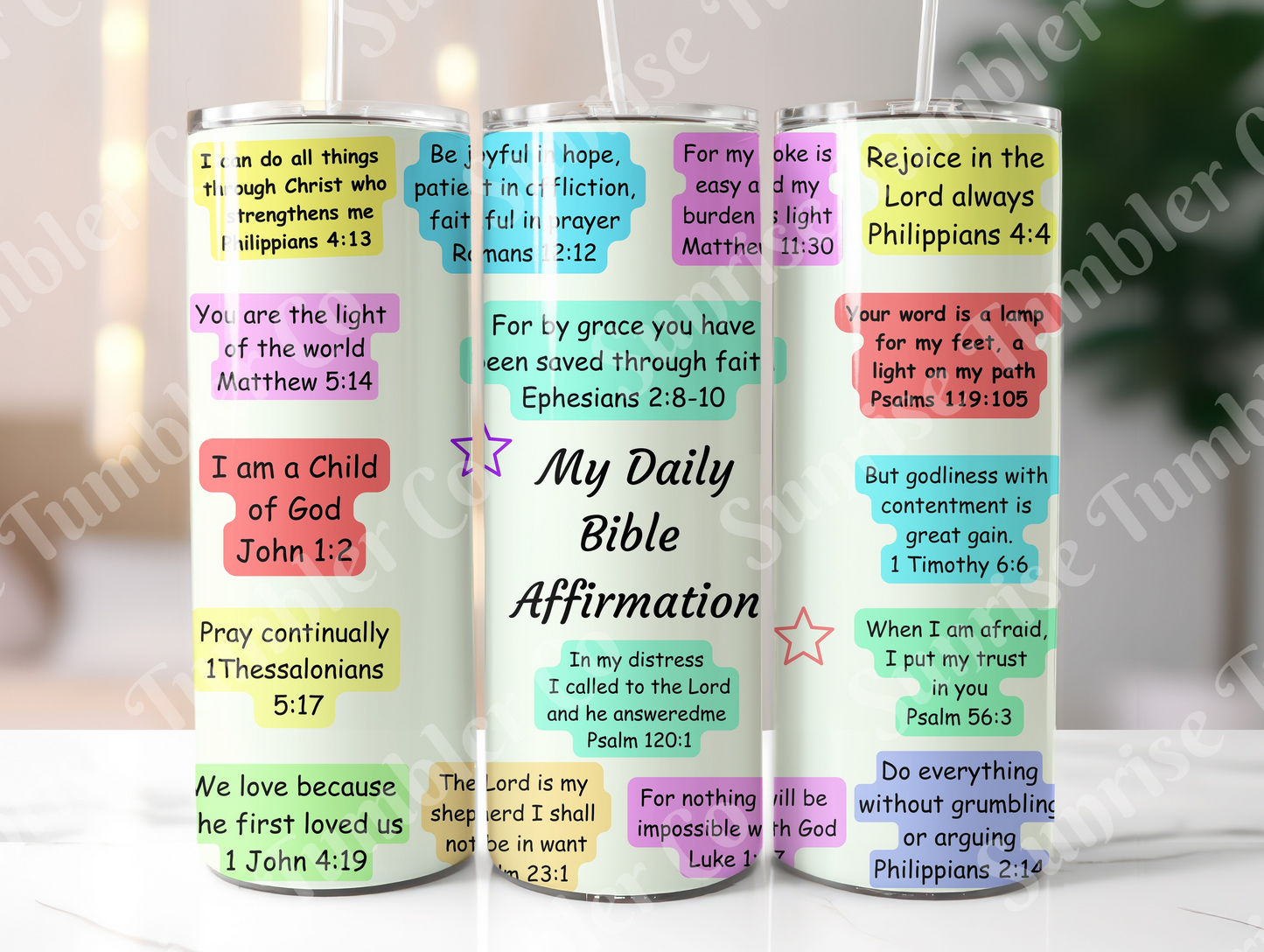 Bible Verses Variety Part 1 - 20 oz or 30 oz Tumbler (Glow In The Dark Option Available)
