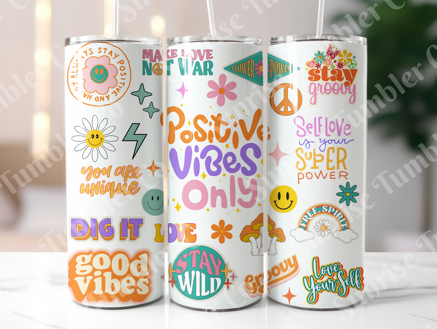 Hippie & Retro Art Variety Part 2 - 20oz and 30oz Tumblers (Glow In The Dark Green And Blue Available)
