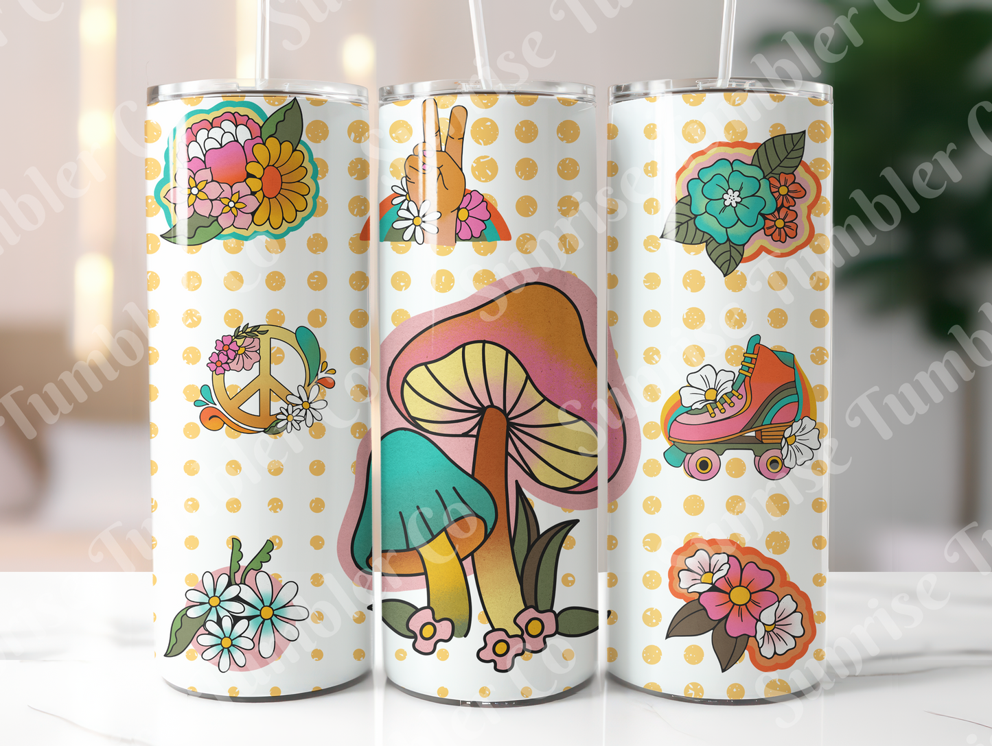 Hippie & Retro Art Variety Part 2 - 20oz and 30oz Tumblers (Glow In The Dark Green And Blue Available)